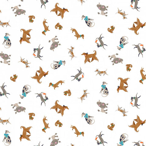 Pattern of different dog breeds on a white background