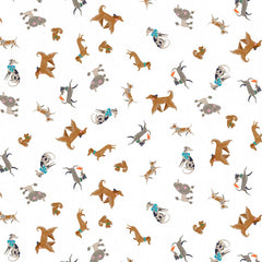 Pattern of different dog breeds on a white background