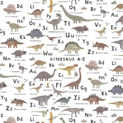 D is for Dinosaur Main White Cotton Fabric