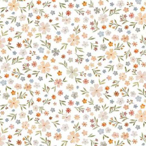Forest Dreams Spring Floral White Cotton Fabric
