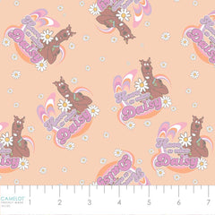 Pattern of Scooby Doo, 'Have a Nice Daisy' text, and daisies on a peach background with ruler
