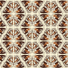 Decorative, geometric pattern with black, brown, and white colors