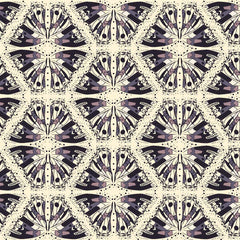 Decorative, geometric pattern with black, purple, and white colors