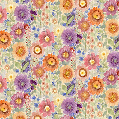 Pattern of colorful flowers on a light background