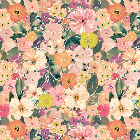 Pattern of colorful flowers with pink, orange, and purple hues