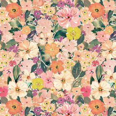 Pattern of colorful flowers with pink, orange, and purple hues