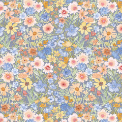 Pattern of colorful flowers on a blue background