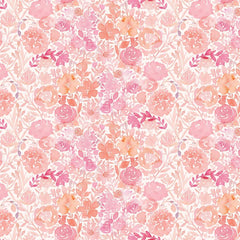 Pattern of pink and peach flowers on a light background