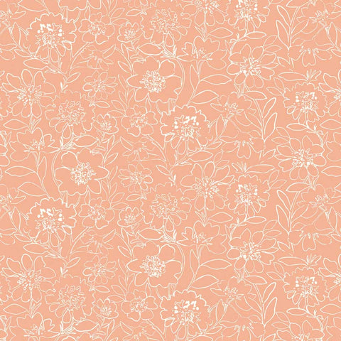White floral outlines on an orange background