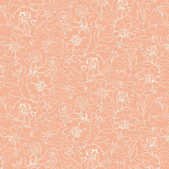 White floral outlines on an orange background