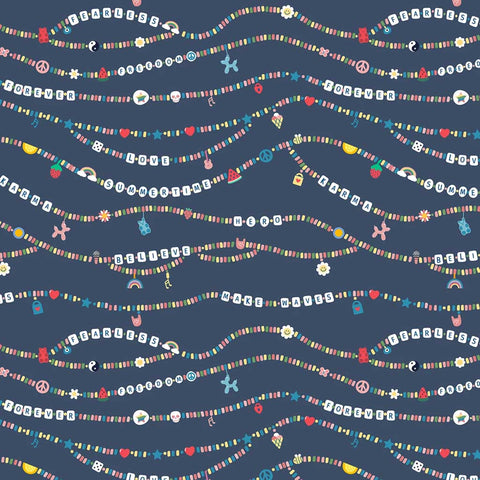 Pattern of friendship bracelets on a blue background