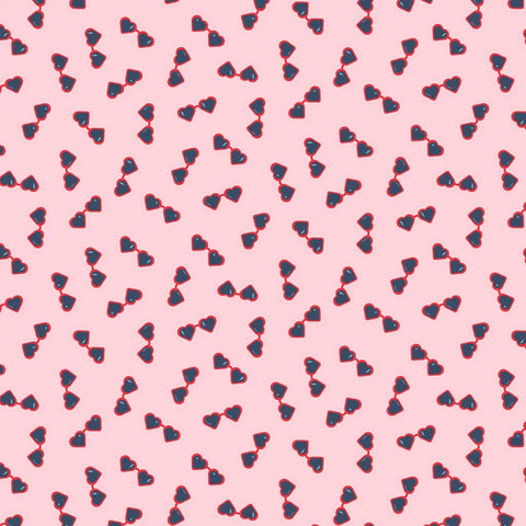 Pattern of heart-shaped sunglasses on a pink background
