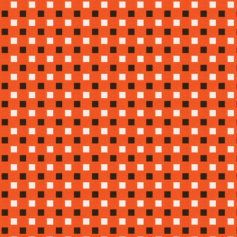 Pattern of small black and white squares on an orange background