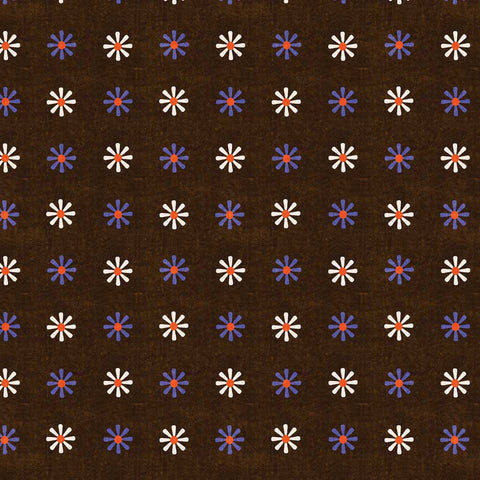 Pattern of small blue and white flowers on a brown background