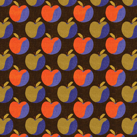 Pattern of colorful apples on a brown background