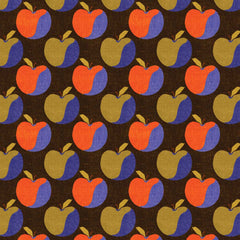 Pattern of colorful apples on a brown background