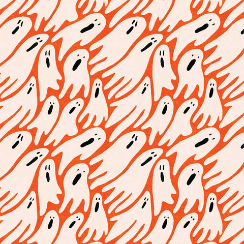 Pattern of playful ghosts on an orange background