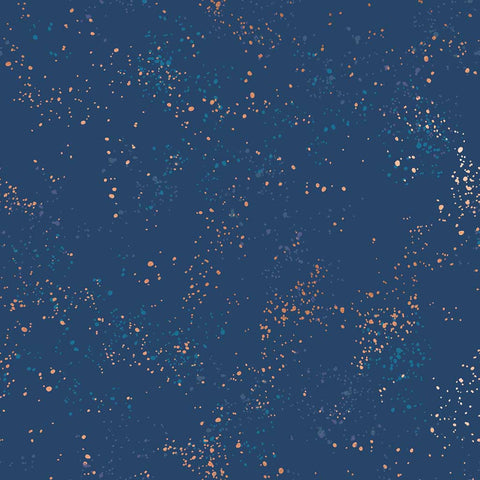 Pattern of multi-colored speckles on a blue background