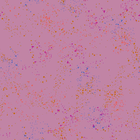 Pattern of multi-colored speckles on a light purple background