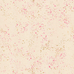 Pattern of multi-colored speckles on a light pink background