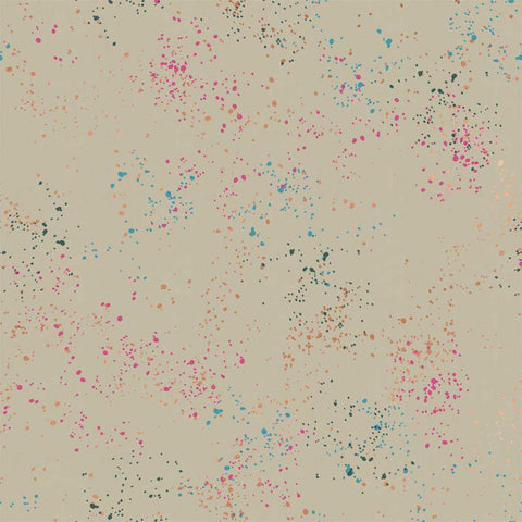 Pattern of multi-colored speckles on a light gray background