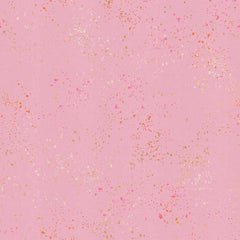 Pattern of multi-colored speckles on a pink background