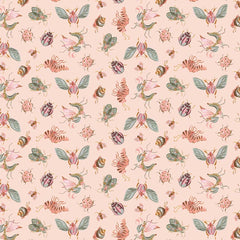 Pattern of bugs and insects on a light pink background