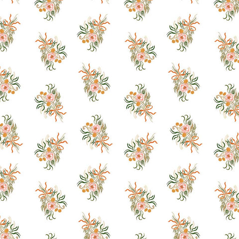 Pattern of small floral bouquets on a white background