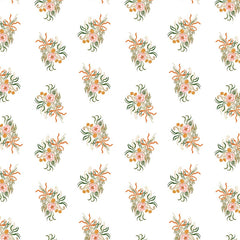 Pattern of small floral bouquets on a white background