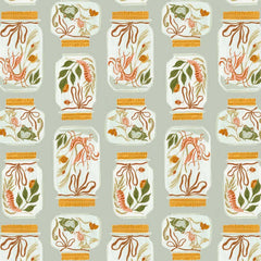 Pattern of illustrated jars on a gray background