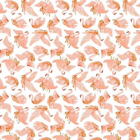 Pattern of pink swans on a white background