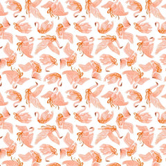 Pattern of pink swans on a white background