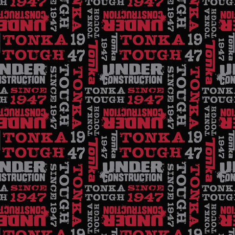 Pattern of 'Under Construction' and other text in red and gray on a black background