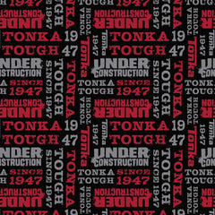 Pattern of 'Under Construction' and other text in red and gray on a black background
