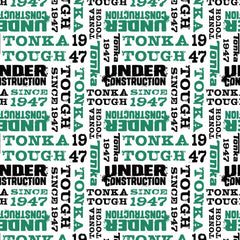 Pattern of 'Under Construction' and other text in green and black on a white background