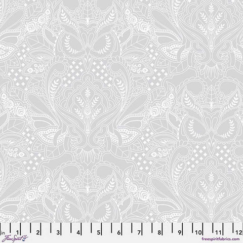 White and gray owl print with ruler