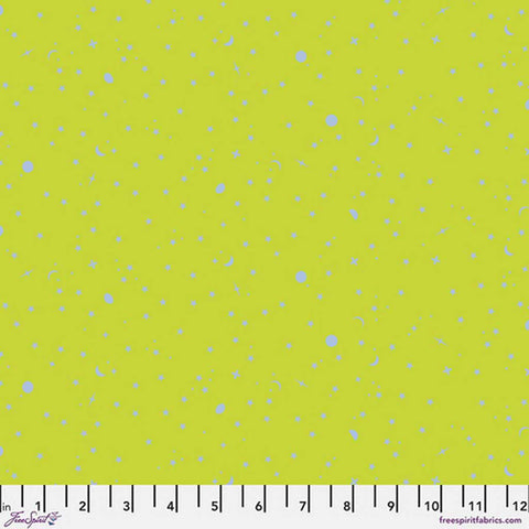 Bright green background with moon and stars blender print with ruler