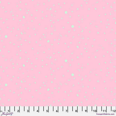 Pink background with moon and stars blender print with ruler