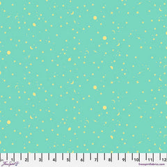 Turquoise background with moon and stars blender print with ruler