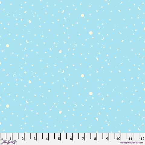 Light blue background with moon and stars blender print with ruler