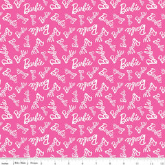 Barbie Girl Logo Toss Hot Pink Cotton Fabric
