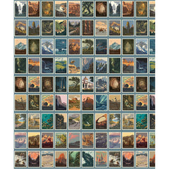 National Parks Postcards Blue Cotton Fabric