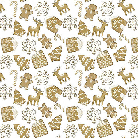 Best in Snow Gingerbread White Cotton Fabric