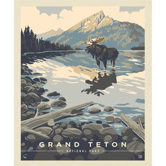 National Parks Grand Teton Poster Panel Cotton Fabric