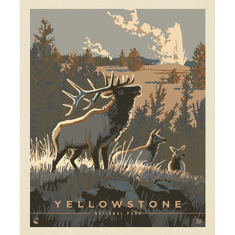 National Parks Yellowstone Poster Panel Cotton Fabric