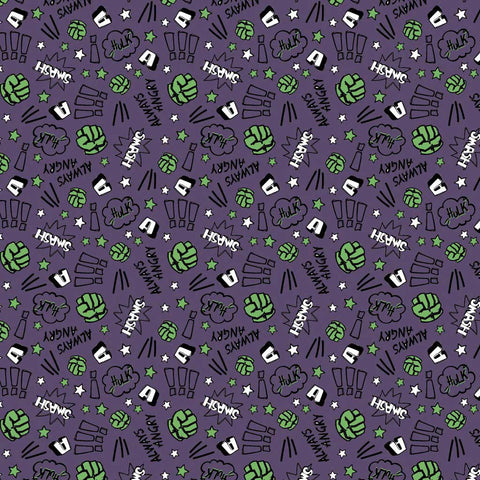 The Hulk Doodle Purple Cotton Fabric