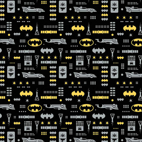 Batman Cotton Fabric Icons Black