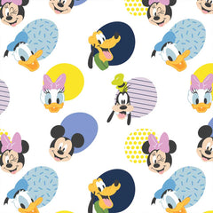 Mickey Mouse Play All Day Memphis White Cotton Fabric