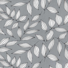 black and white leaf floral cotton fabric