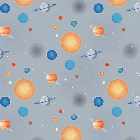 NASA cotton fabric planets gray